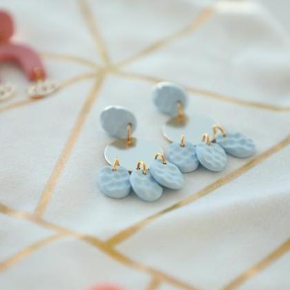 Blue Polymer Clay With Gold Plated Earrings
