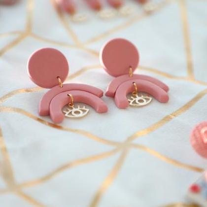 Pink/blush Rainbow Polymer Clay Earrings With 24k..