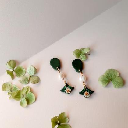 Emerald Floral Mini Motif Polymer Clay Earrings..