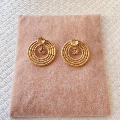 Round Polymer Clay Earrings With 24k Gold Plated..