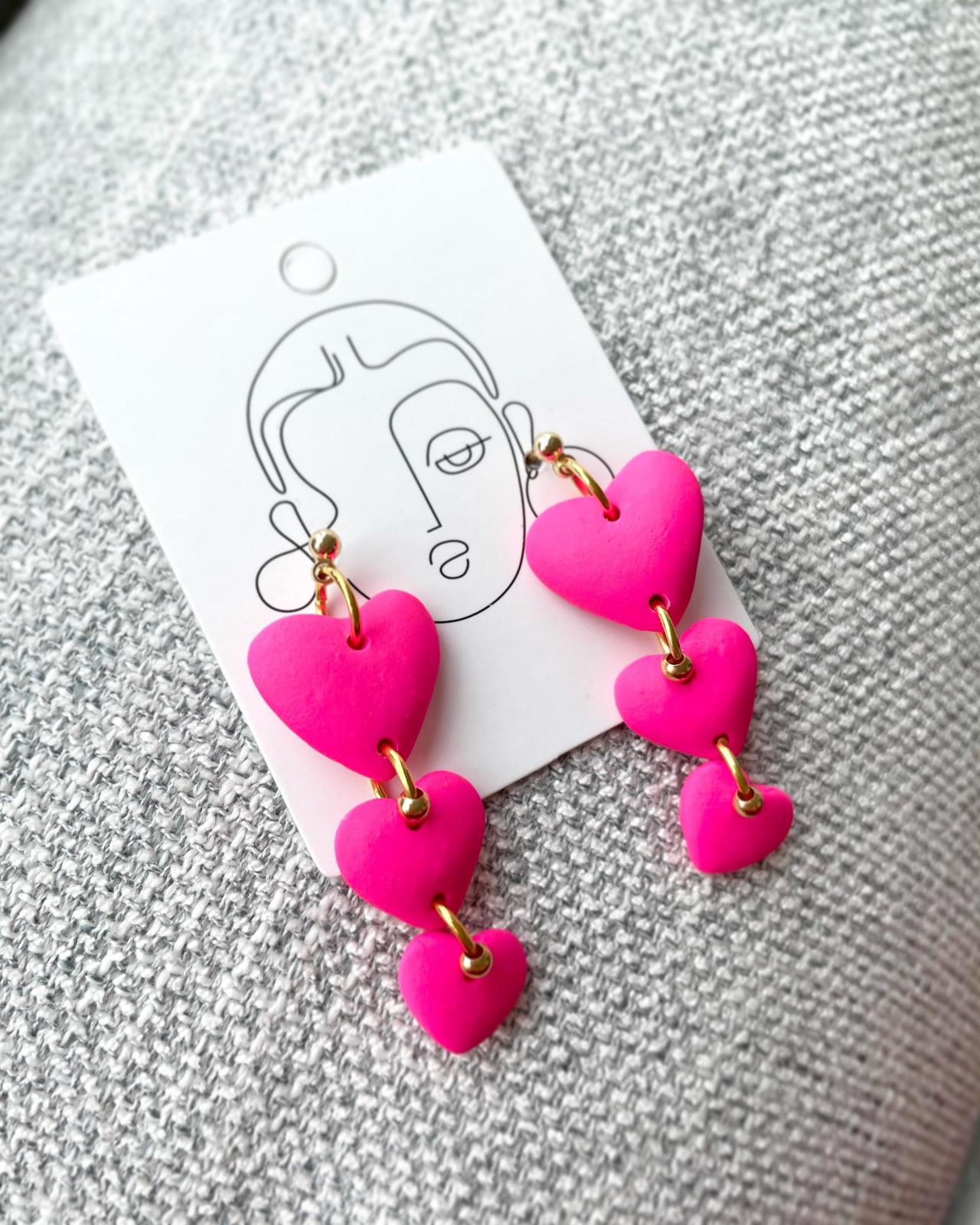 Pink Hearts Polymer Clay Earring