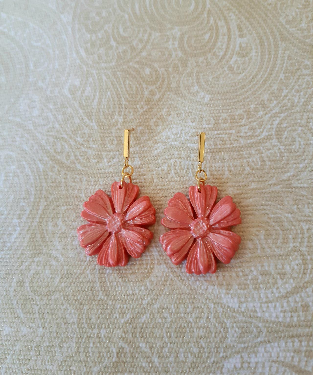 Petit Fluer Polymer Clay Earrings, with 24K Gold Plated pendant