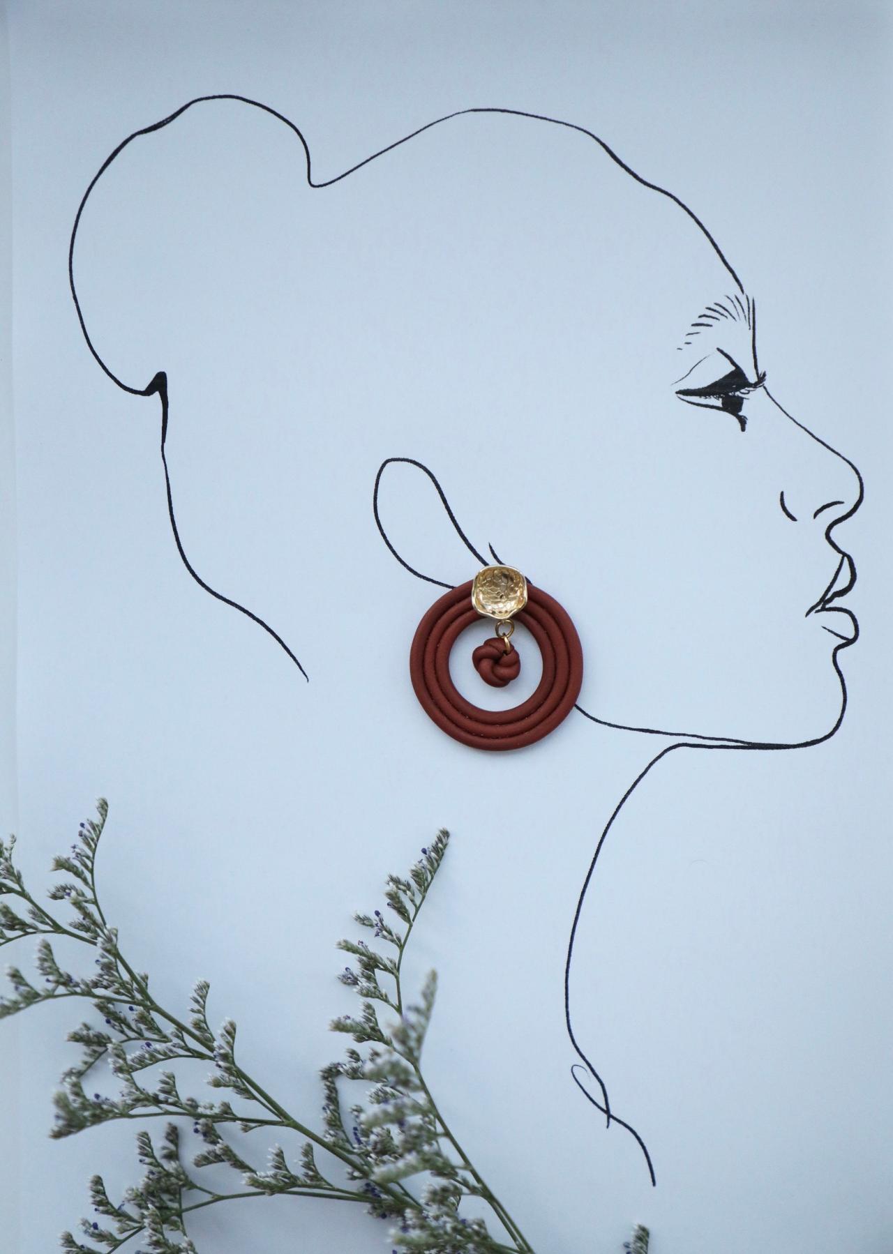 Round Polymer Clay Earrings With 24k Gold Plated Pedant