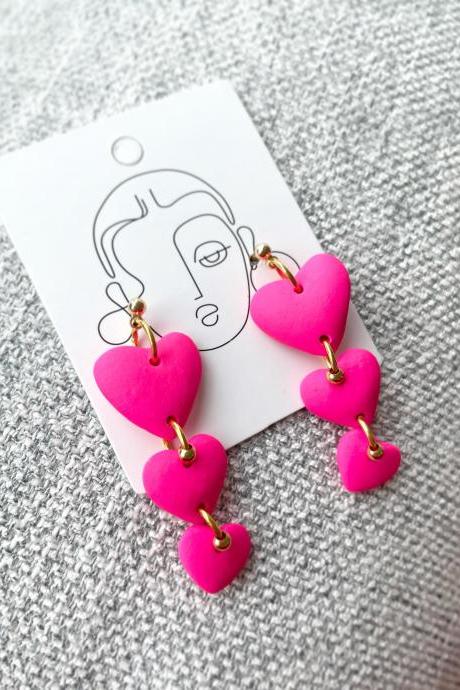 Pink Hearts Polymer Clay Earring