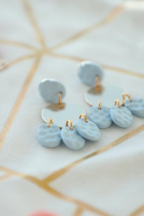 Blue Polymer Clay with gold plated earrings